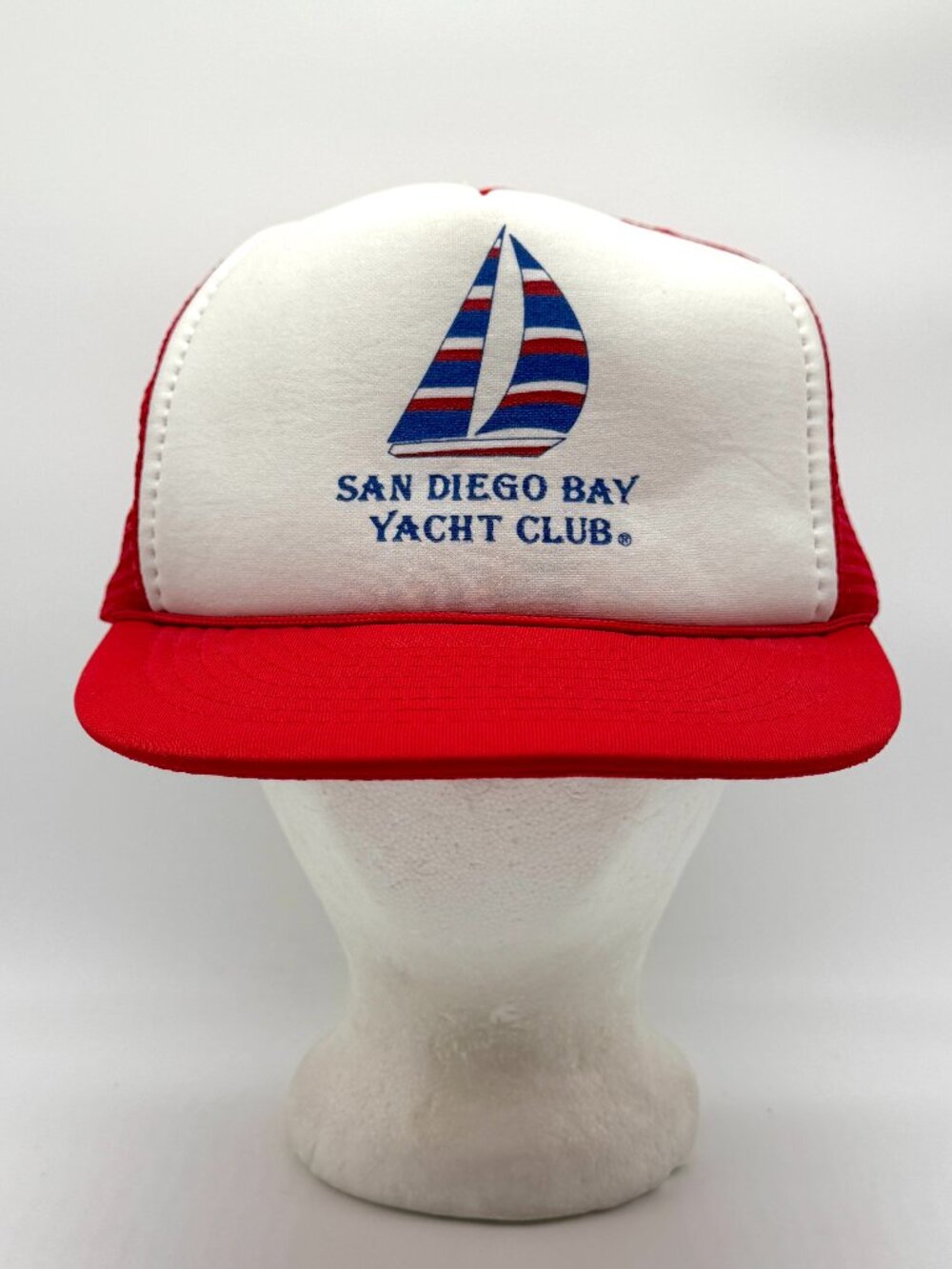 Vintage San Diego Bay Yacht Club Snapback Trucker Hat Red White Retro